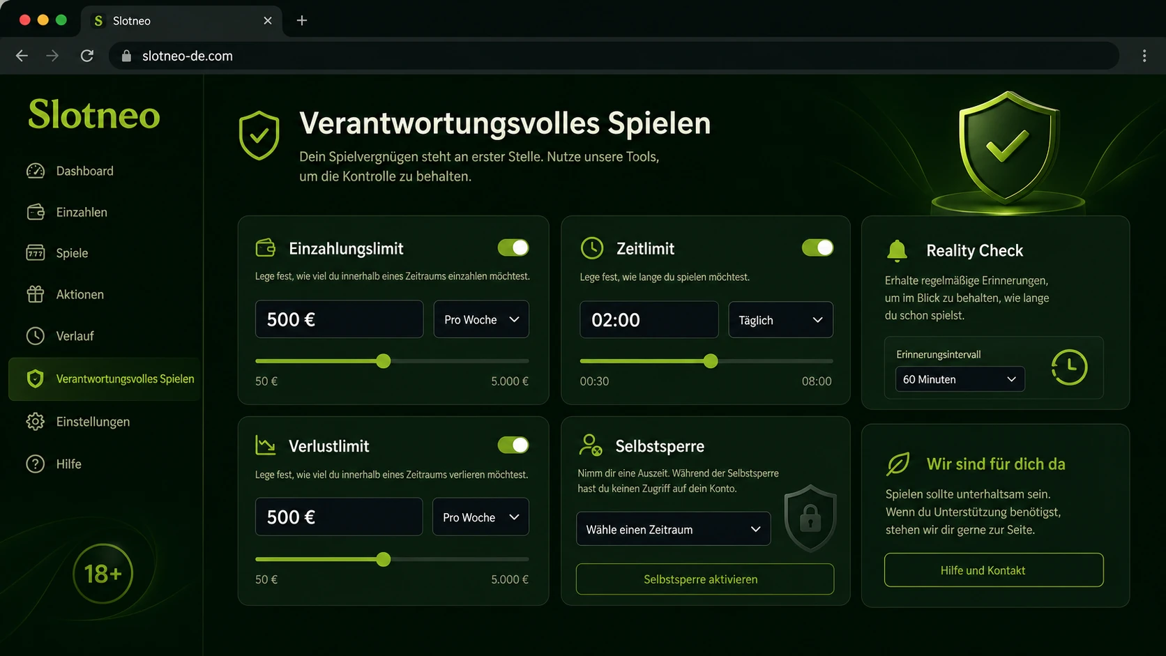 Slotneo Login und verantwortungsvolles Spielen